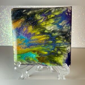 Blacklight Resin Abstract Multicolor Art Piece